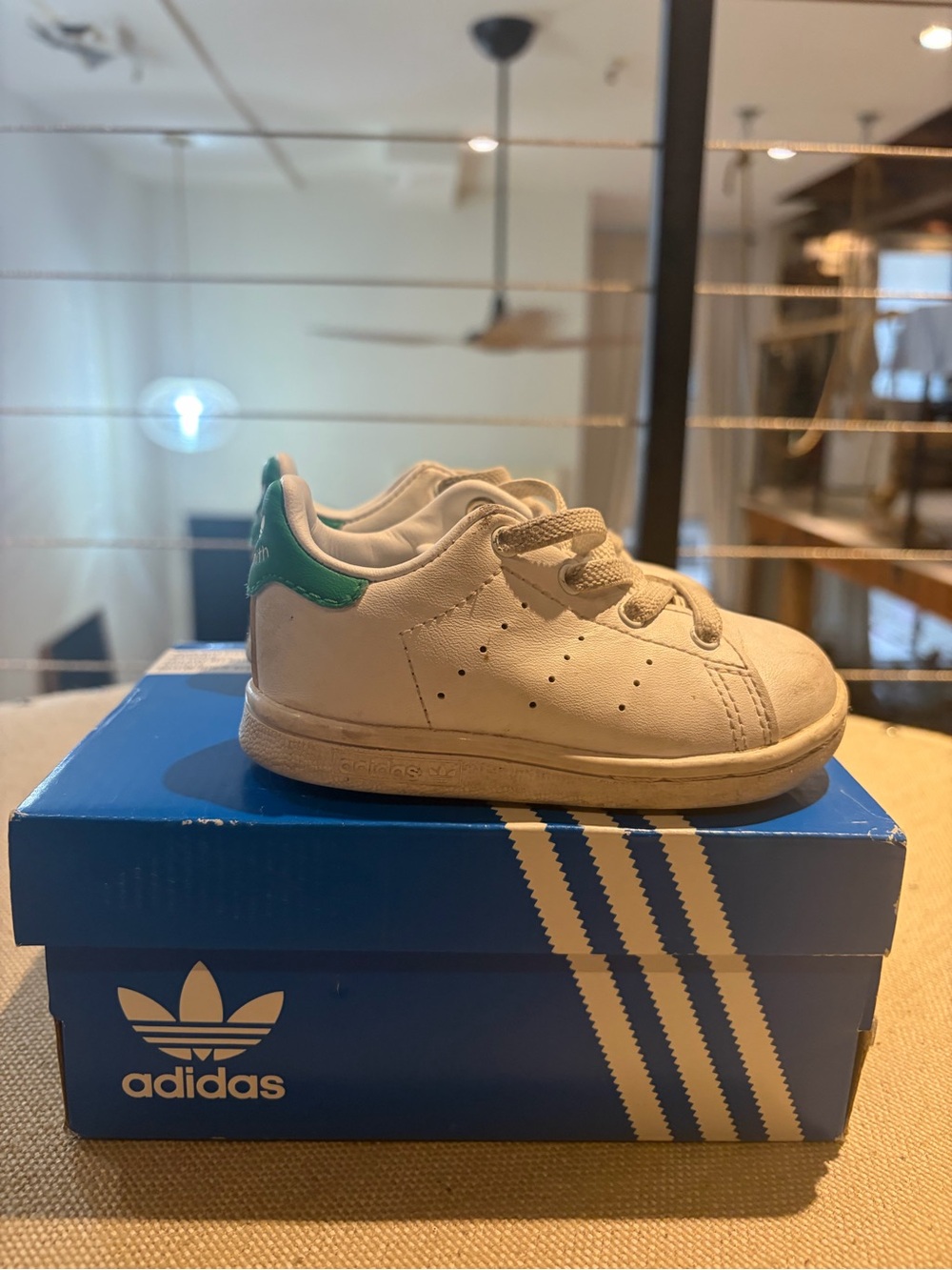 adidas Stan Smith Toddler White Sneakers with Green Heel Tab